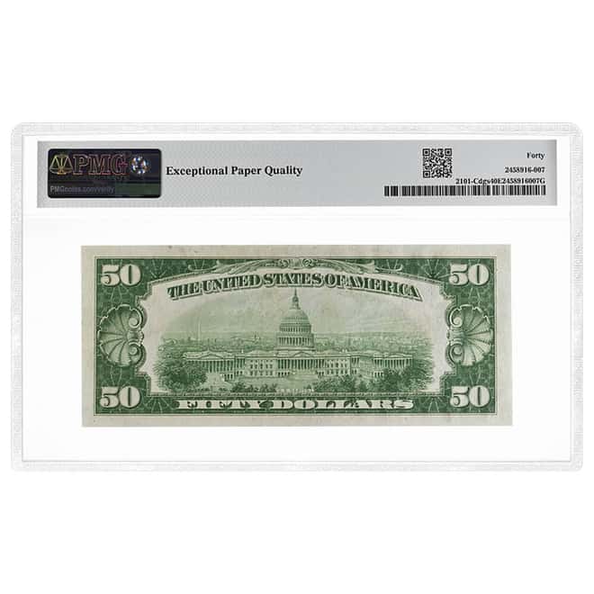 1928 A $50 Federal Reserve Note Philadelphia PMG XF 40 EPQ