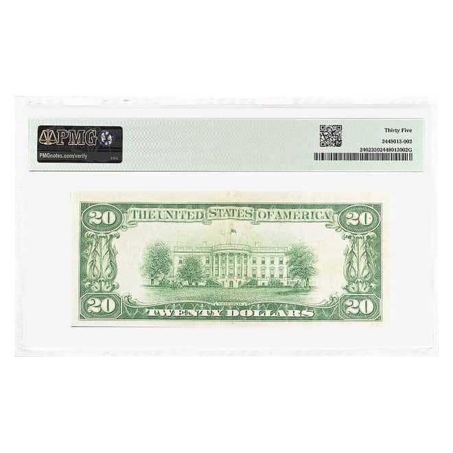 1928 $20 Gold Certificate Currency Note Woods Mellon PMG VF 35