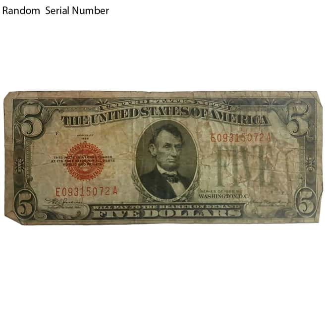 1928 $5 Bill Legal Tender Currency Note Red Seal Cull