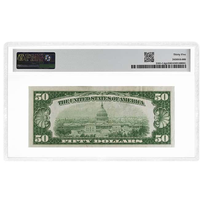 1928 A $50 Federal Reserve Note Philadelphia PMG VF 35