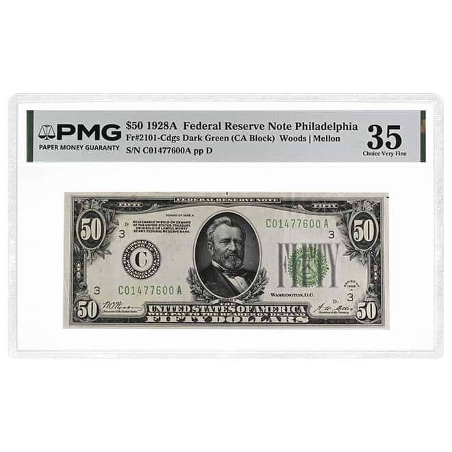 1928 A $50 Federal Reserve Note Philadelphia PMG VF 35