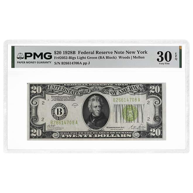 1928 B $20 Federal Reserve Note New York PMG VF 30 EPQ