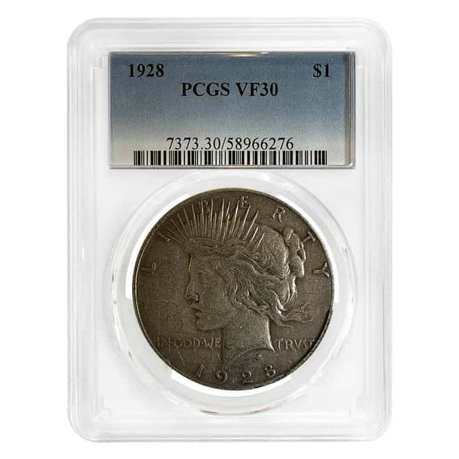 1928 Peace Silver Dollar $1 PCGS VF 30