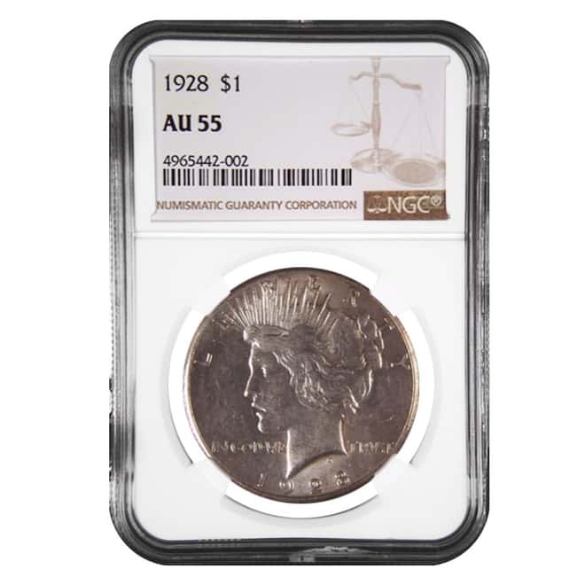 1928 Silver Peace Dollar NGC AU 55