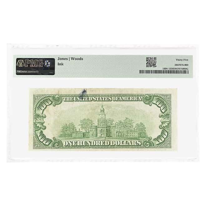 1929 $100 US National Currency Note Johnstown, Pennsylvania PMG VF 35 (Ink)