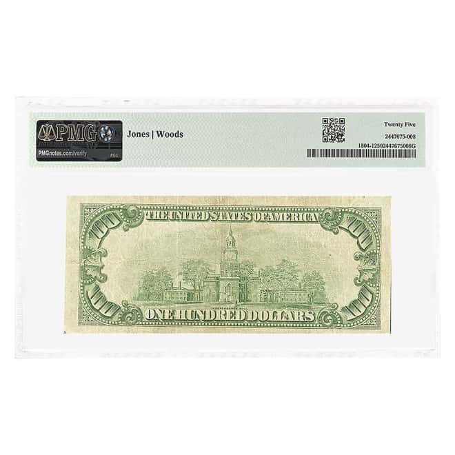 1929 $100 US National Currency Note Muskogee, Oklahoma PMG VF 25