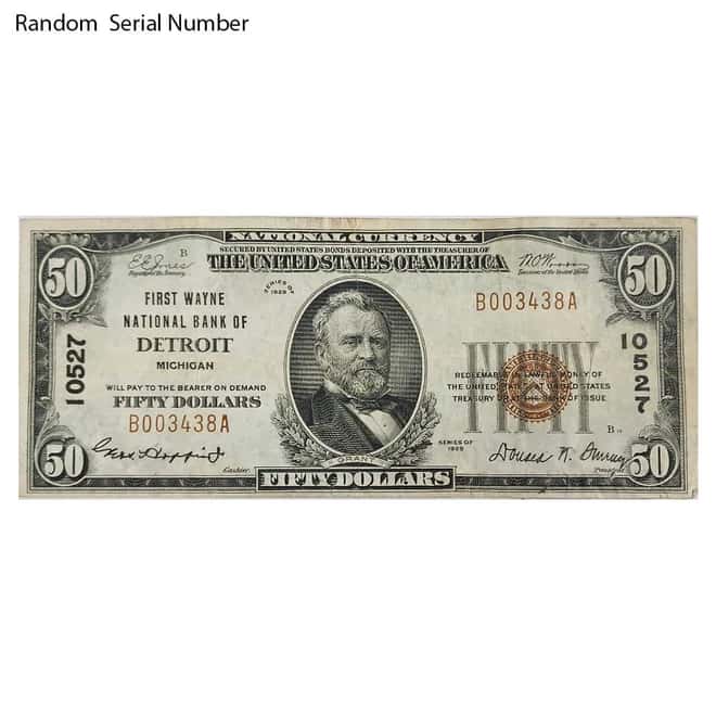 1929 $50 US National Currency Note Brown Seal Avg Circ (Random City)