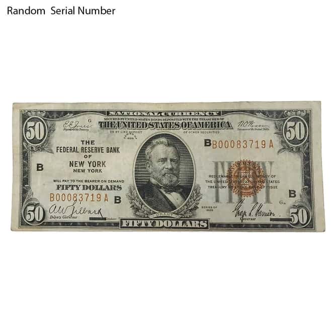 1929 $50 US National Currency Note Brown Seal Cull (Random City)