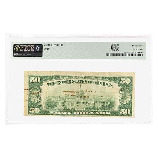 1929 $50 US National Currency Note Taylor, Texas PMG VF 25 NET (Rust)