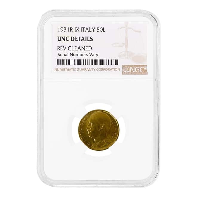 1931 R Italy Gold 50 Lire Vittorio Emanuele III NGC UNC Details
