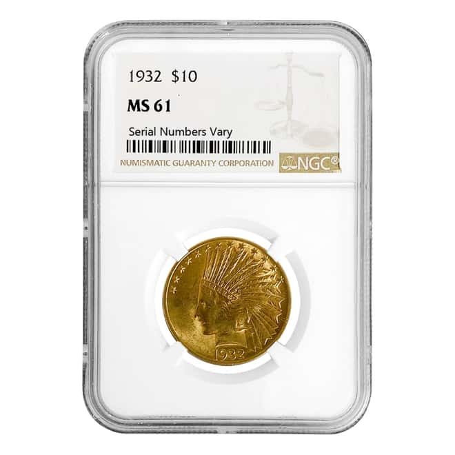 1932 $10 Indian Head Eagle Gold Coin NGC MS 61