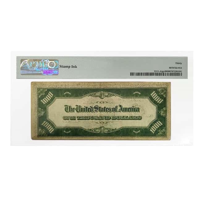 1934 $1000 Federal Reserve Currency Note Boston PMG VF 30 (Stamp Ink)