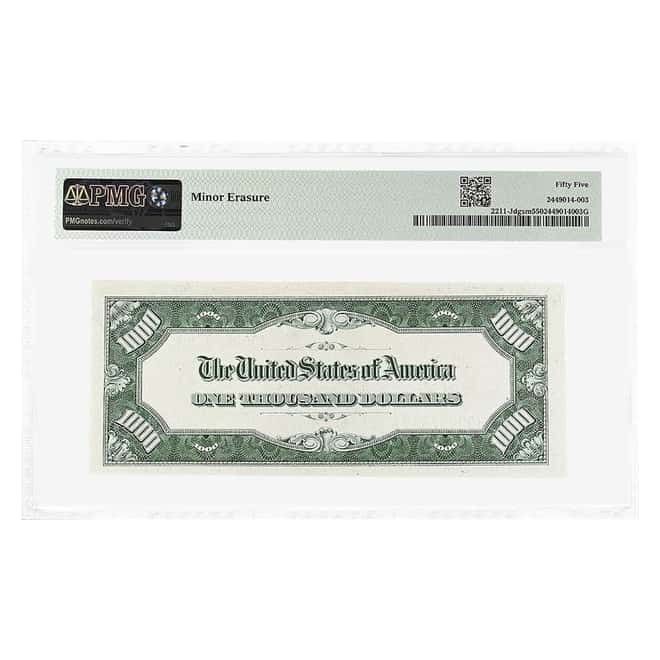 1934 $1000 Federal Reserve Currency Note Kansas City PMG AU 55 (Minor Erasure)