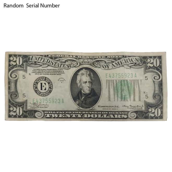 1934 $20 Federal Reserve Note United States Avg Circ