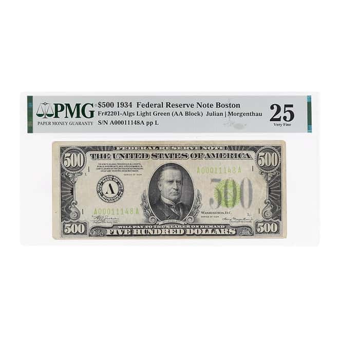 1934 $500 Federal Reserve Currency Note Boston PMG VF 25