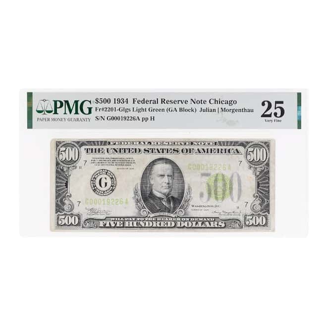1934 $500 Federal Reserve Currency Note Chicago PMG VF 25