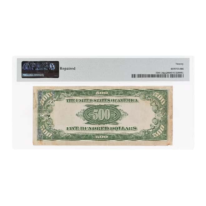 1934 $500 Federal Reserve Currency Note Kansas City PMG VF 20 (Repaired)