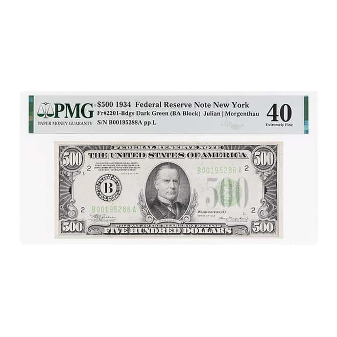 1934 $500 Federal Reserve Currency Note New York PMG XF 40