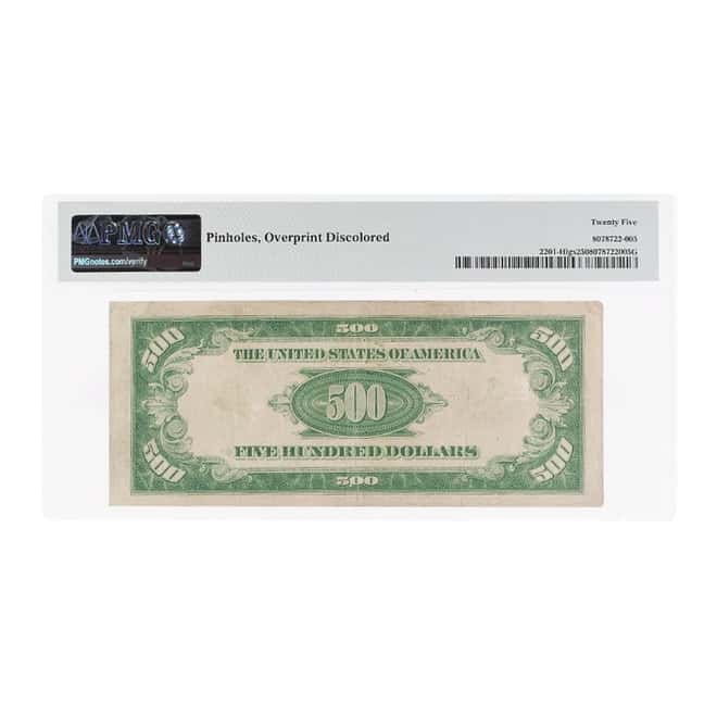1934 $500 Federal Reserve Currency Note St. Louis PMG VF 25 (Pinholes, Overprint Discolored)