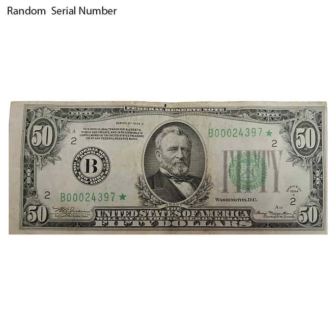 1934 $50 Federal Reserve Star Note United States Avg Circ