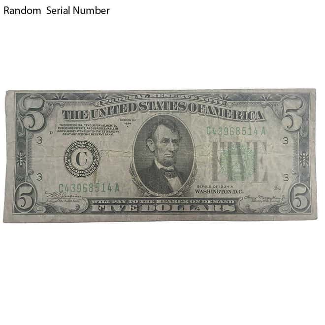 1934 $5 Federal Reserve Currency Note Avg Circ