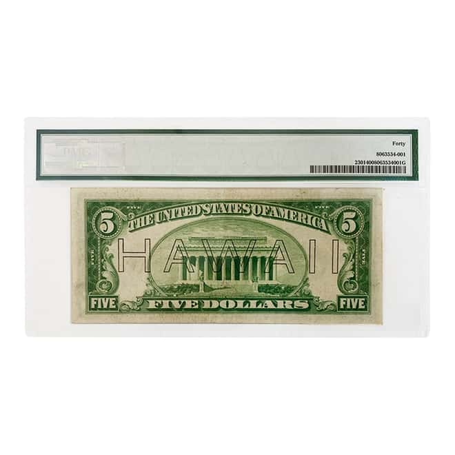 1934 $5 Hawaii WWII Emergency Issue Currency Note PMG XF 40