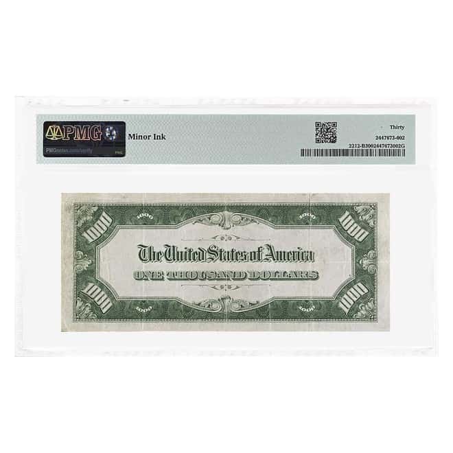 1934 A $1000 Federal Reserve Currency Note New York PMG VF 30 (Minor Ink)