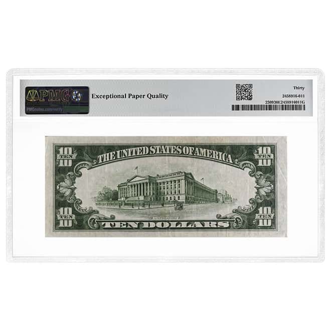 1934 A $10 Silver Certificate North Africa WWII Emergency Issue Gold Seal PMG VF 30 EPQ