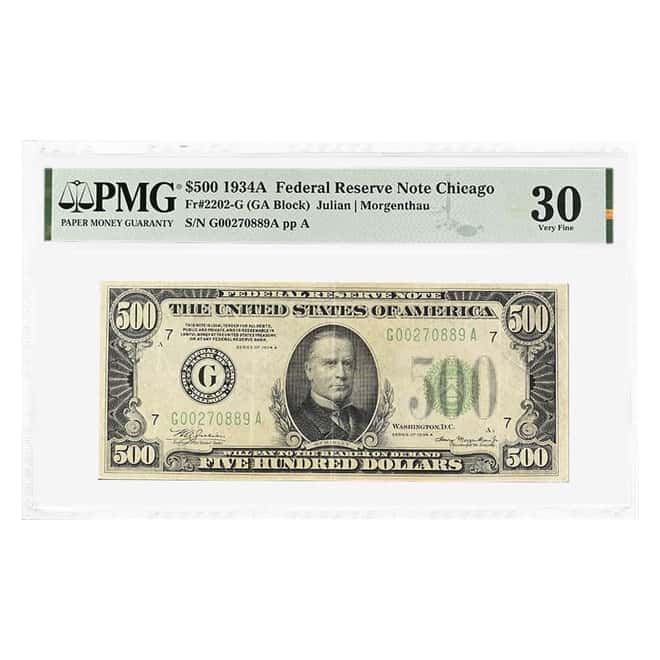 1934 A $500 Federal Reserve Currency Note Chicago PMG VF 30