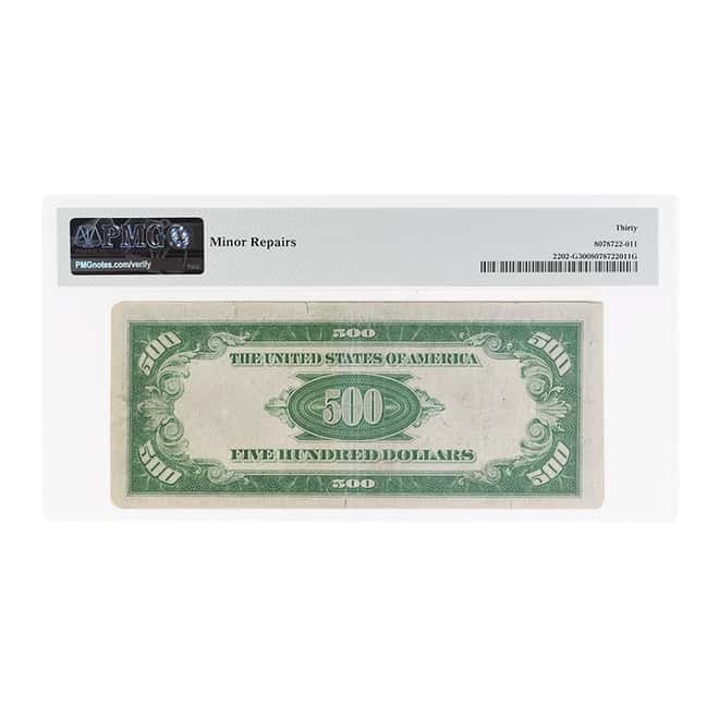 1934 A $500 Federal Reserve Currency Note Chicago PMG VF 30 (Minor Repair)