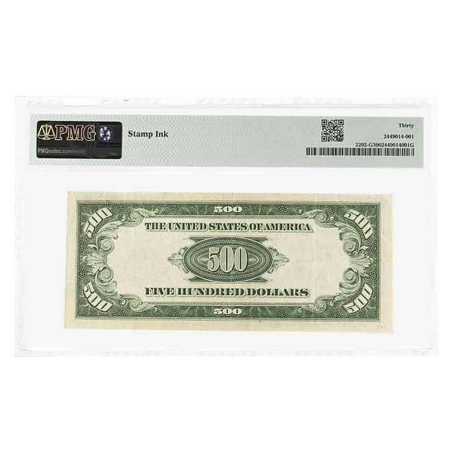 1934 A $500 Federal Reserve Currency Note Chicago PMG VF 30 (Stamp Ink)