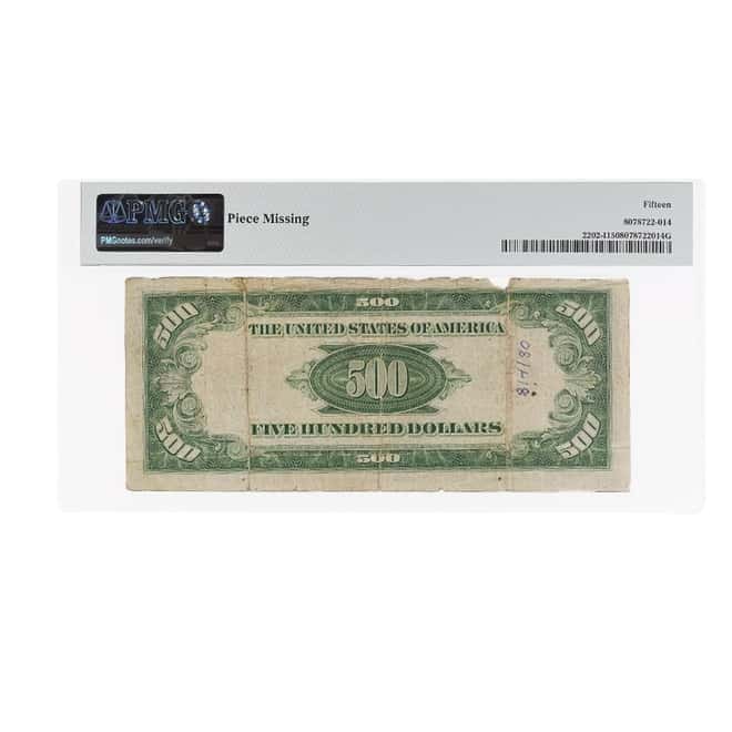 1934 A $500 Federal Reserve Currency Note Minneapolis PMG F 15 (Piece Missing)
