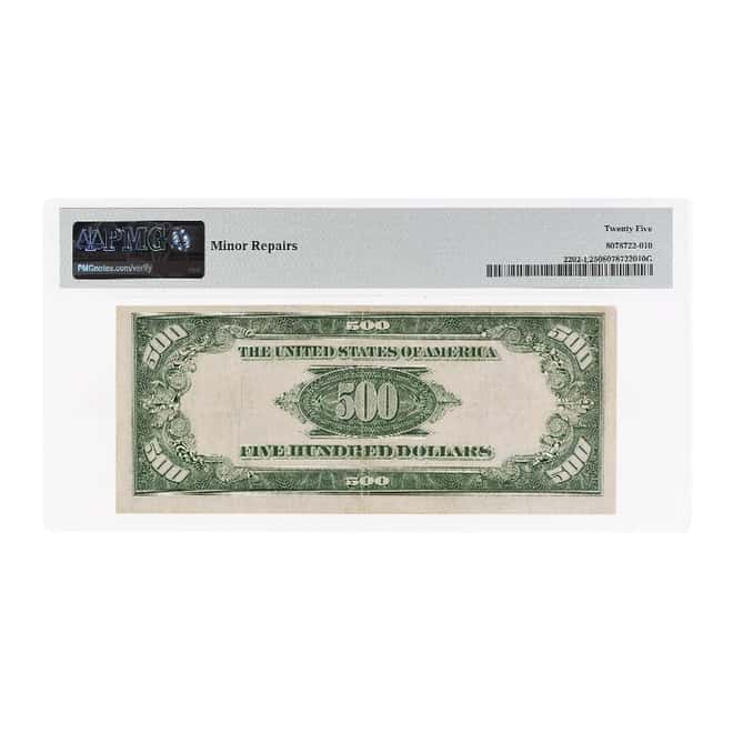 1934 A $500 Federal Reserve Currency Note Richmond PMG VF 25 (Minor Repair)