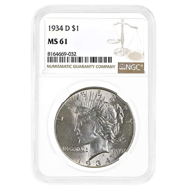 1934-D Peace Silver Dollar $1 NGC MS 61
