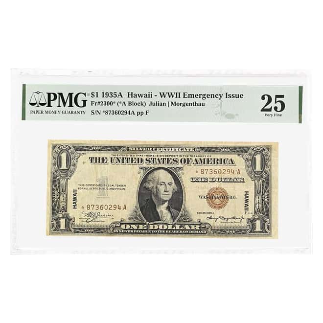 1935 A $1 Silver Certificate Currency Star Note Hawaii WWII Emergency Issue PMG VF 25
