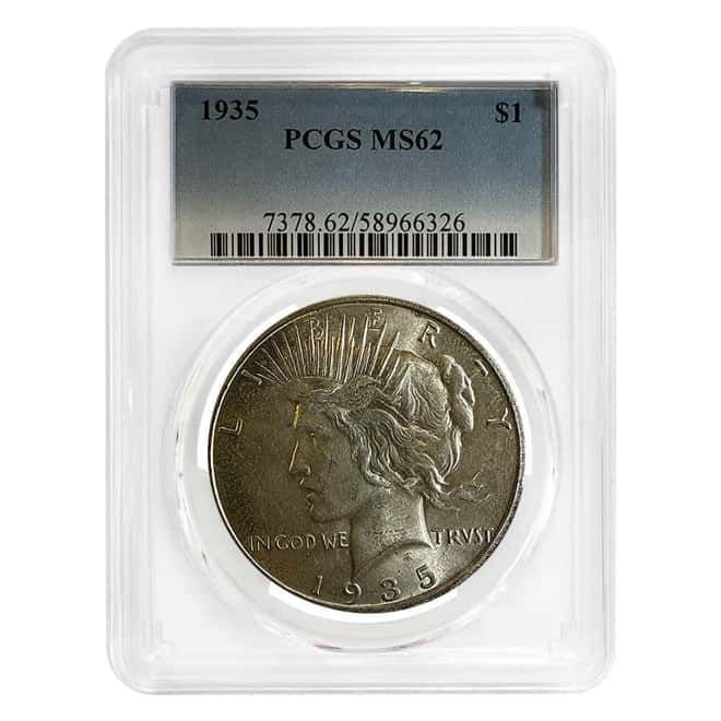 1935 Peace Silver Dollar $1 PCGS MS 62