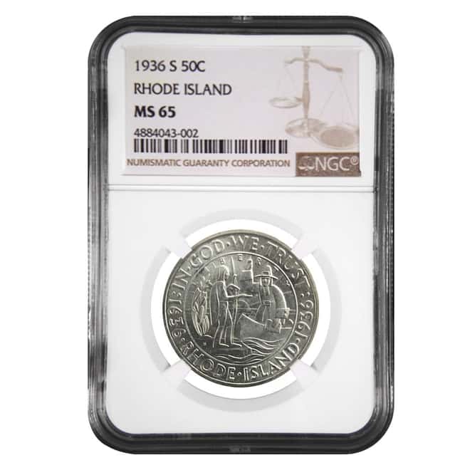 1936-S Rhode Island Half Dollar 90% Silver Commem NGC MS 65
