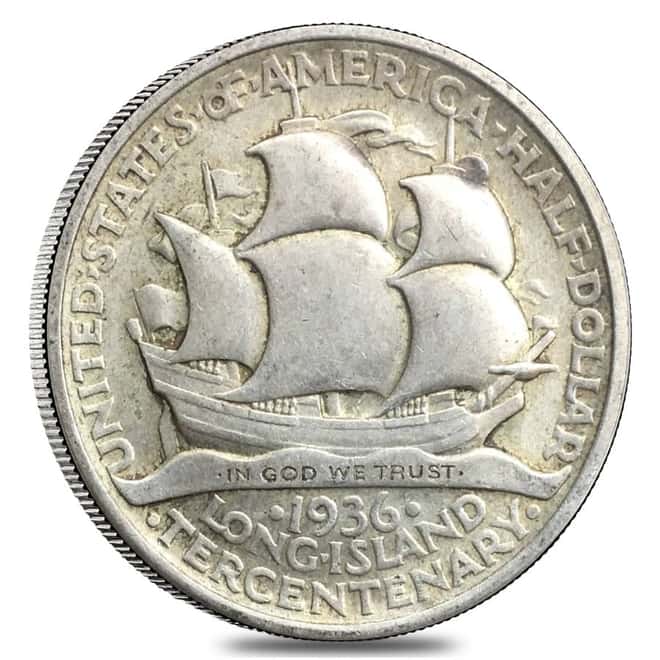 1936 Long Island Half Dollar 90% Silver Commem AU