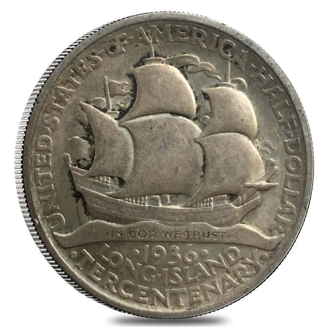 1936 Long Island Half Dollar 90% Silver Commem Avg Circ