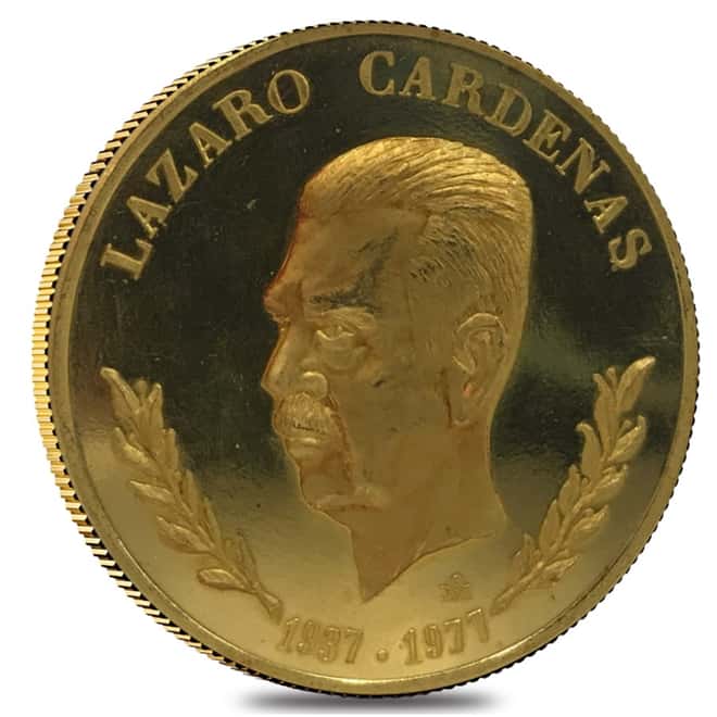1977 Mexico Lazaro Cardenas 40th Anniv of Energy Reform Gold Medal AGW 1.2057 oz (Scruffy)