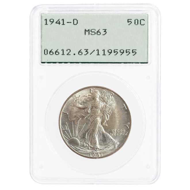 1941-D Walking Liberty Silver Half Dollar 50C PCGS MS 63 Rattler Holder