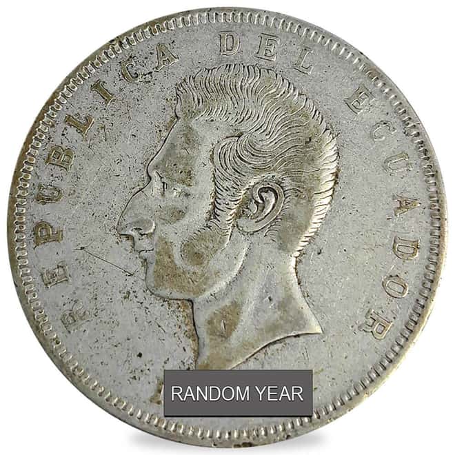 1943-1944 Ecuador 5 Sucres Struck in Mexico Silver Coin Avg Circ (Random Year)