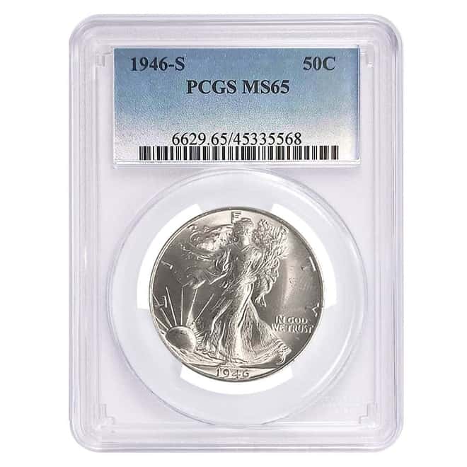 1946-S Walking Liberty Silver Half Dollar 50C PCGS MS 65