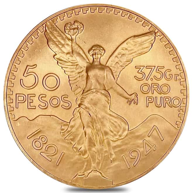 1947 Mexico 50 Pesos Gold Coin New Dies Restrike BU