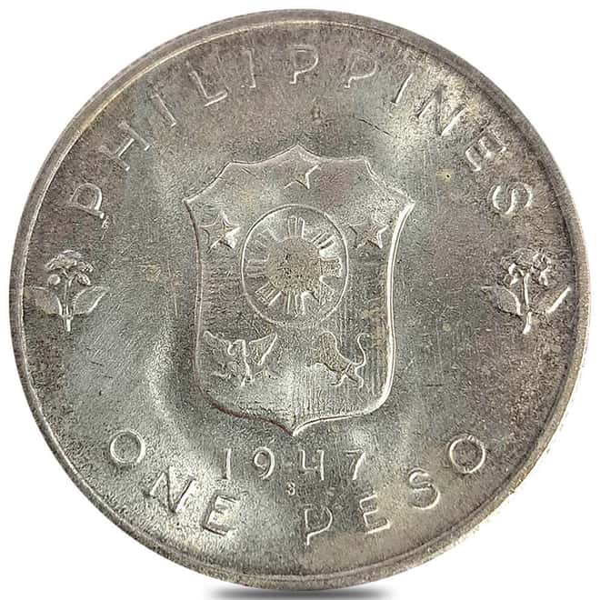 1947-S Philippines 1 Peso Douglas MacArthur Silver Coin BU