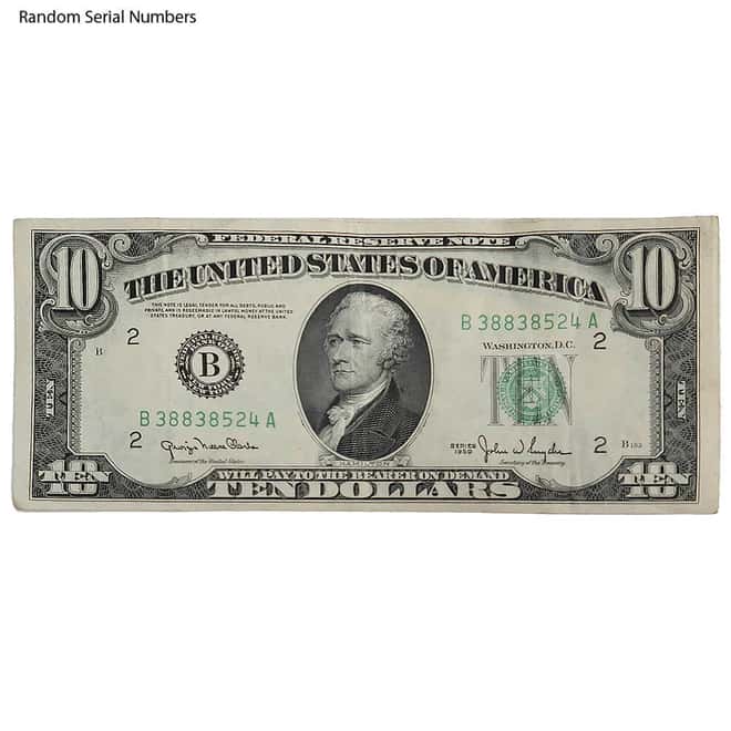 1950 $10 Federal Reserve Currency Note United States Avg Circ