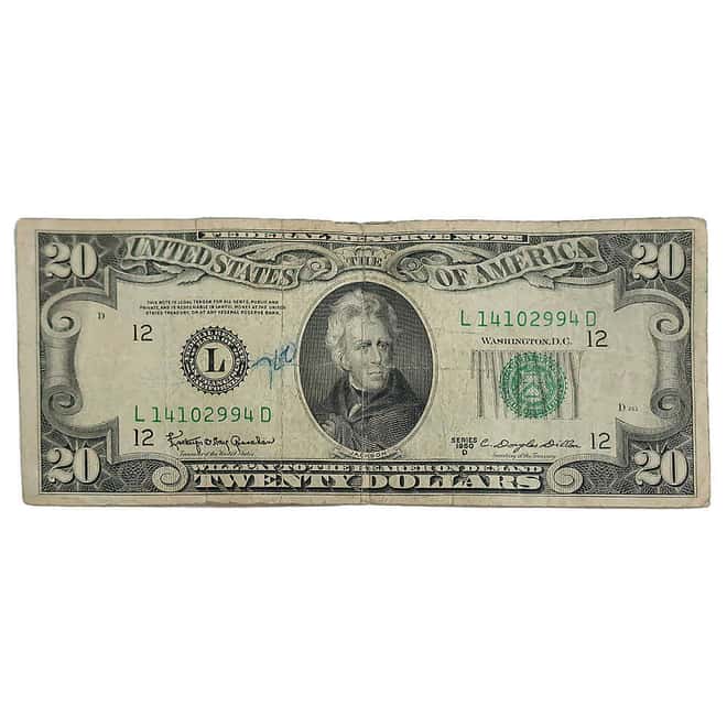 1950 $20 Federal Reserve Currency Note United States Cull