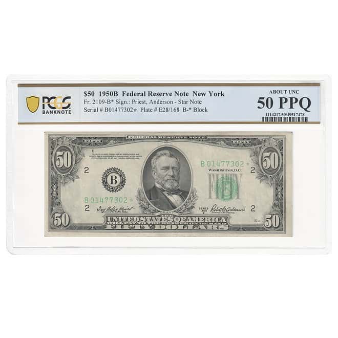 1950 B $50 Federal Reserve Currency Star Note PCGS AU 50 PPQ