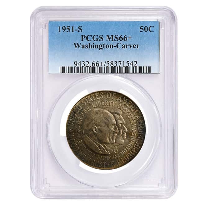 1951-S Washington Carver 90% Silver Half Dollar 50C Commemorative Coin PCGS MS 66+