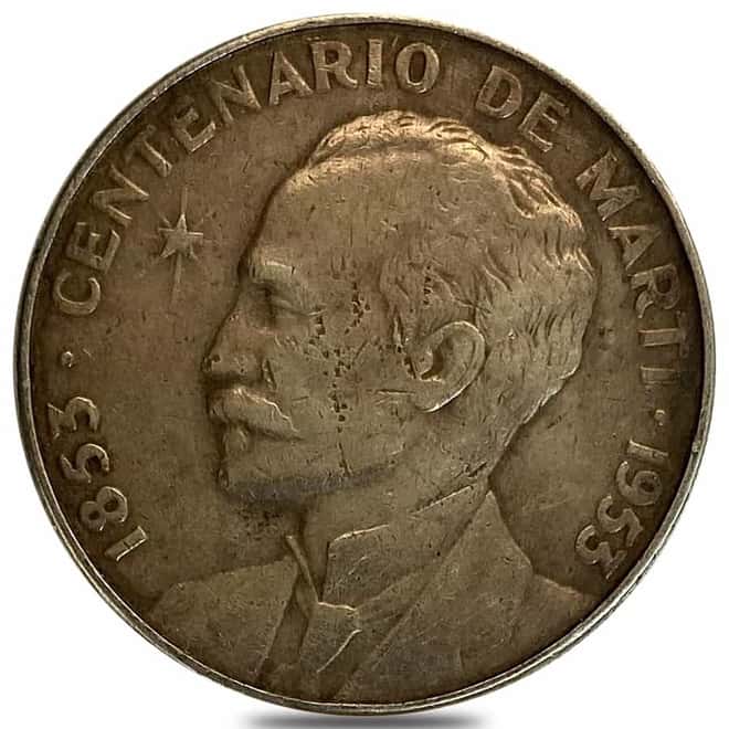 1953 Silver 1 Peso Jose Marti 100th Anniv Circulated ASW 0.7734 oz